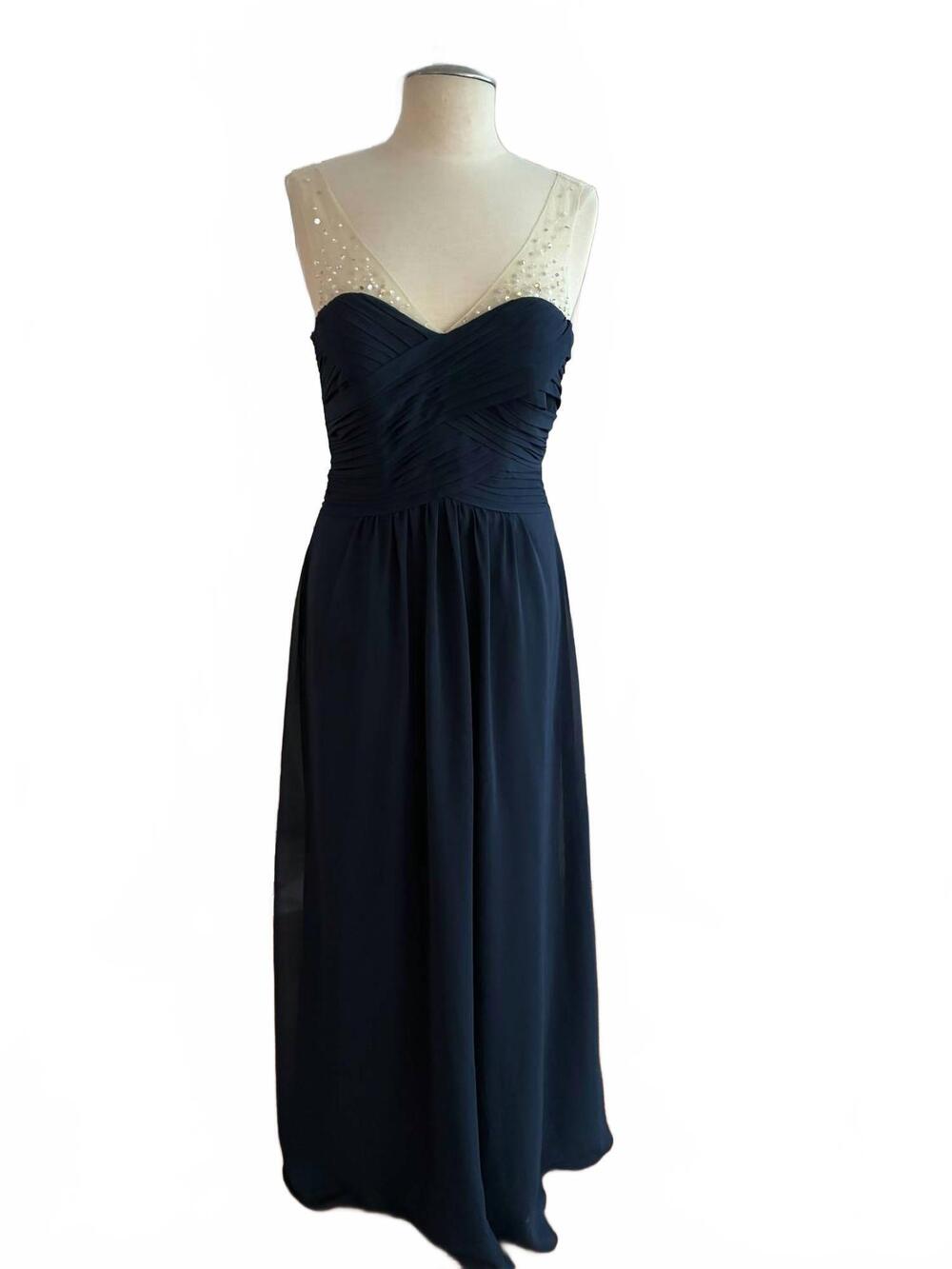 NEW BARI JAY women's beaded wide tulle straps dress in navy
